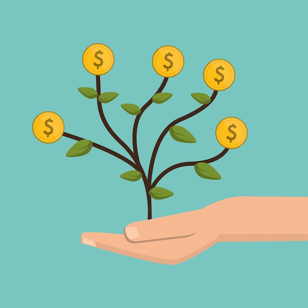 Hand Holding Money Tree with Dollar Sign Symbols Illustration | Jiffy ...