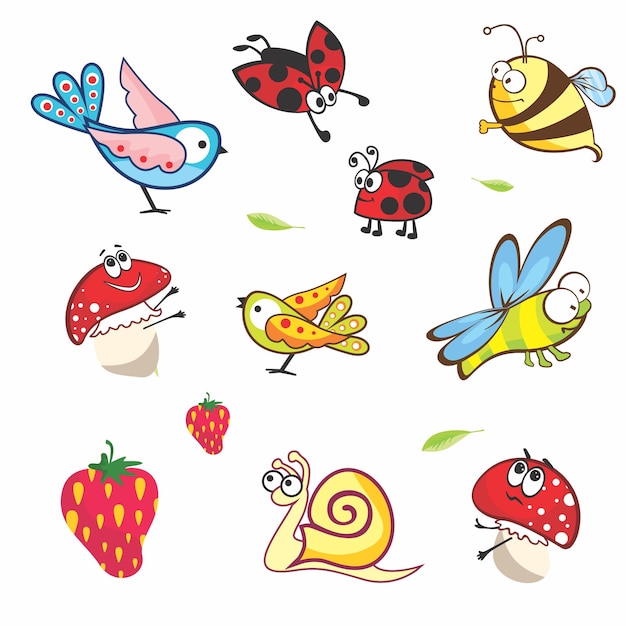 Whimsical Insect and Fruit Doodle Characters Collection | Jiffy Designs