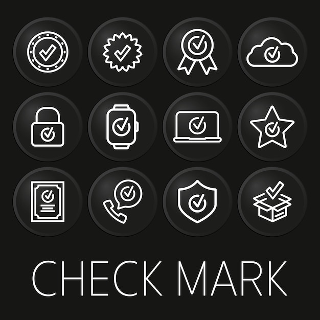 Elegant Monochrome Check Mark Icon Set on Dark Background | Jiffy Designs