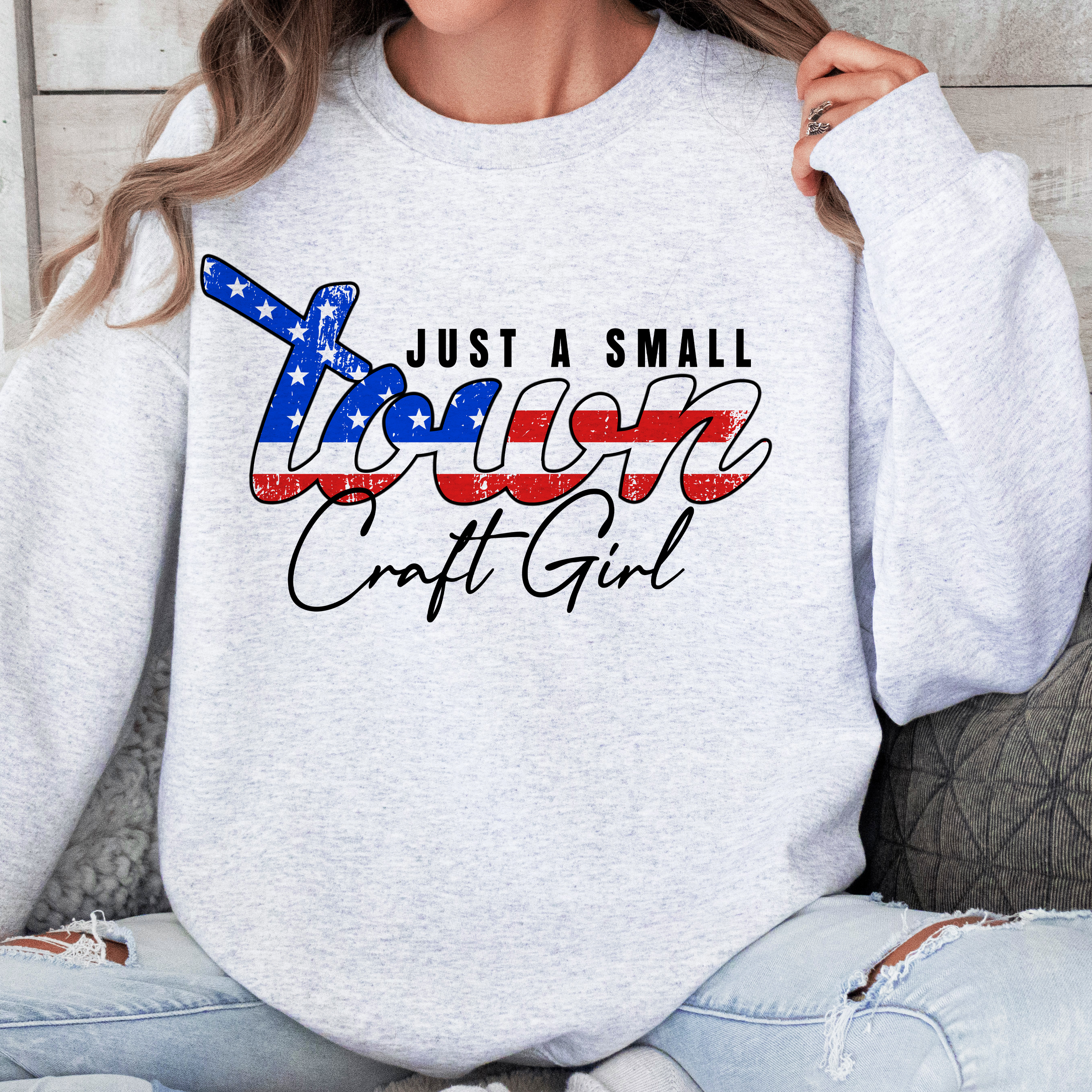 'Just A Small Town Craft Girl' Patriotic Script with Stars and Stripes ...