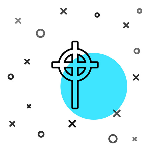 Black Line Christian Cross Icon Isolated On White Background. Church ...