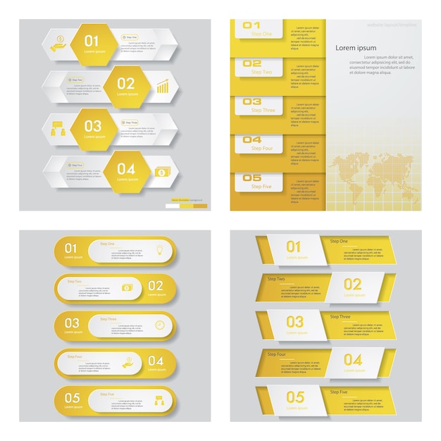 Vibrant Yellow Infographic Elements Collection with Numbered Banners ...