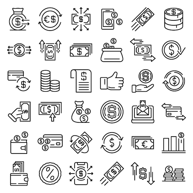 Comprehensive Collection of Financial and Monetary Icons in Minimalist ...