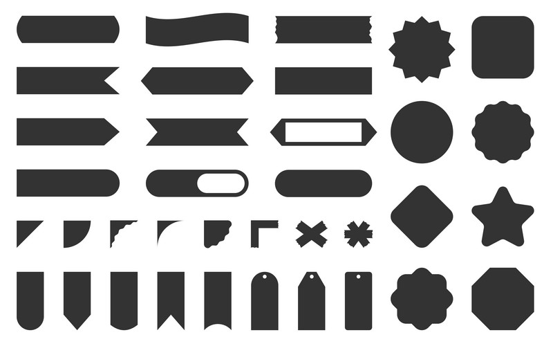 Label Scotch Sticker Tape Tag Black Silhouette Set. Shape Stamp Bundle ...