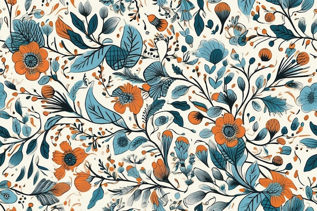 Vibrant Floral Pattern with Whimsical Foliage and Blooms | Jiffy Designs