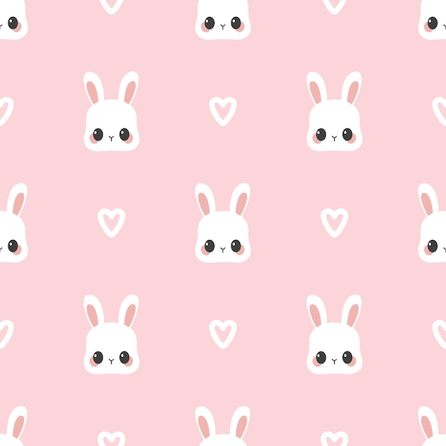 Adorable Bunny Faces and Hearts on Pastel Pink Background | Jiffy Designs