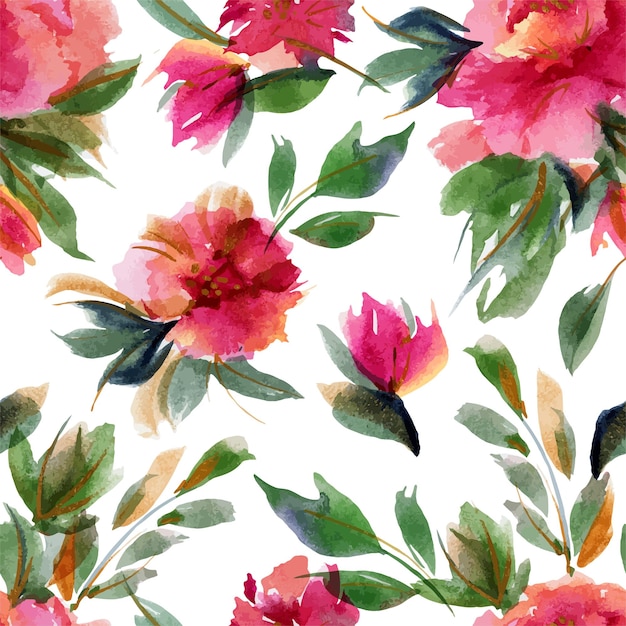 Vibrant Watercolor Floral Pattern with Pink Blooms and Leaves | Jiffy ...