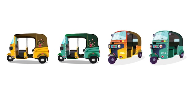 Colorful Tuk-Tuk Trio: Vibrant Asian Auto Rickshaw Designs | Jiffy Designs