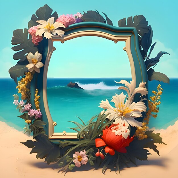 Tropical Floral Frame with Ocean View | Jiffy Designs