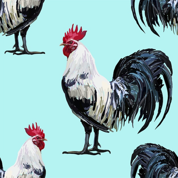Vibrant Rooster Pattern in Striking Monochrome Tones | Jiffy Designs