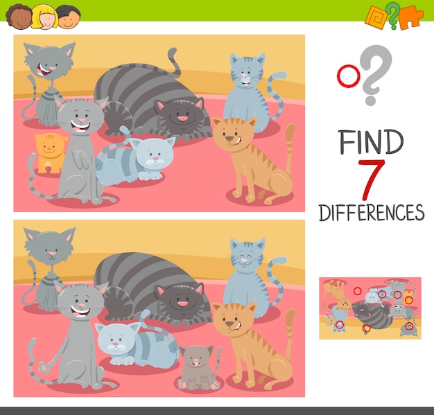 Playful Feline Friends: Spot the 7 Differences | Jiffy Designs