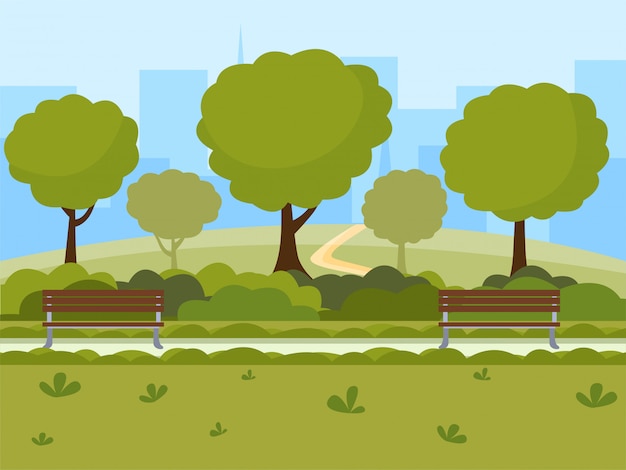 Serene Park Scene with Trees and Benches Illustration | Jiffy Designs