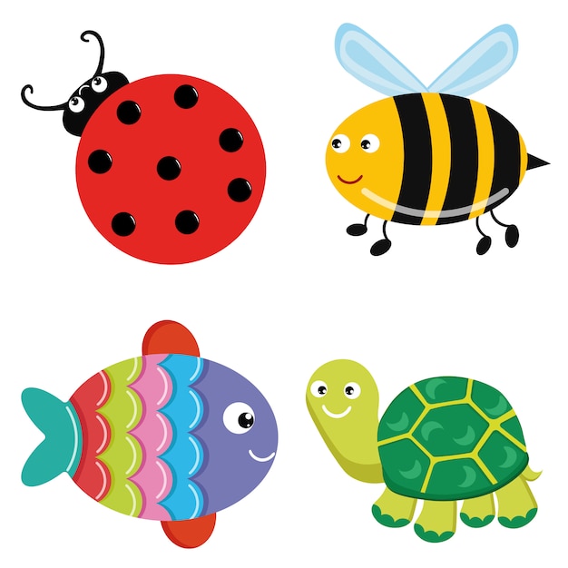 Vibrant Critters: Ladybug, Bee, Fish, and Turtle Illustration | Jiffy ...