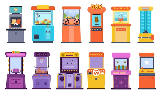 Vibrant Collection of Retro Arcade Game Machines and Vending Boxes ...