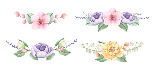 Vibrant Watercolor Floral Wreaths and Bouquet Illustrations Collection ...