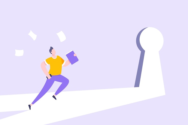 Person running towards a keyhole-shaped opening | Jiffy Designs