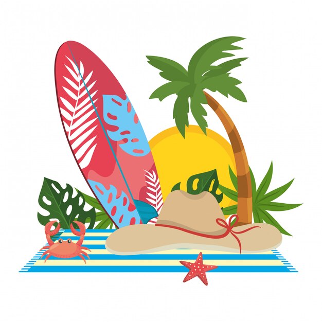 Vibrant Tropical Beach Scene with Surfboards and Palm Trees | Jiffy Designs