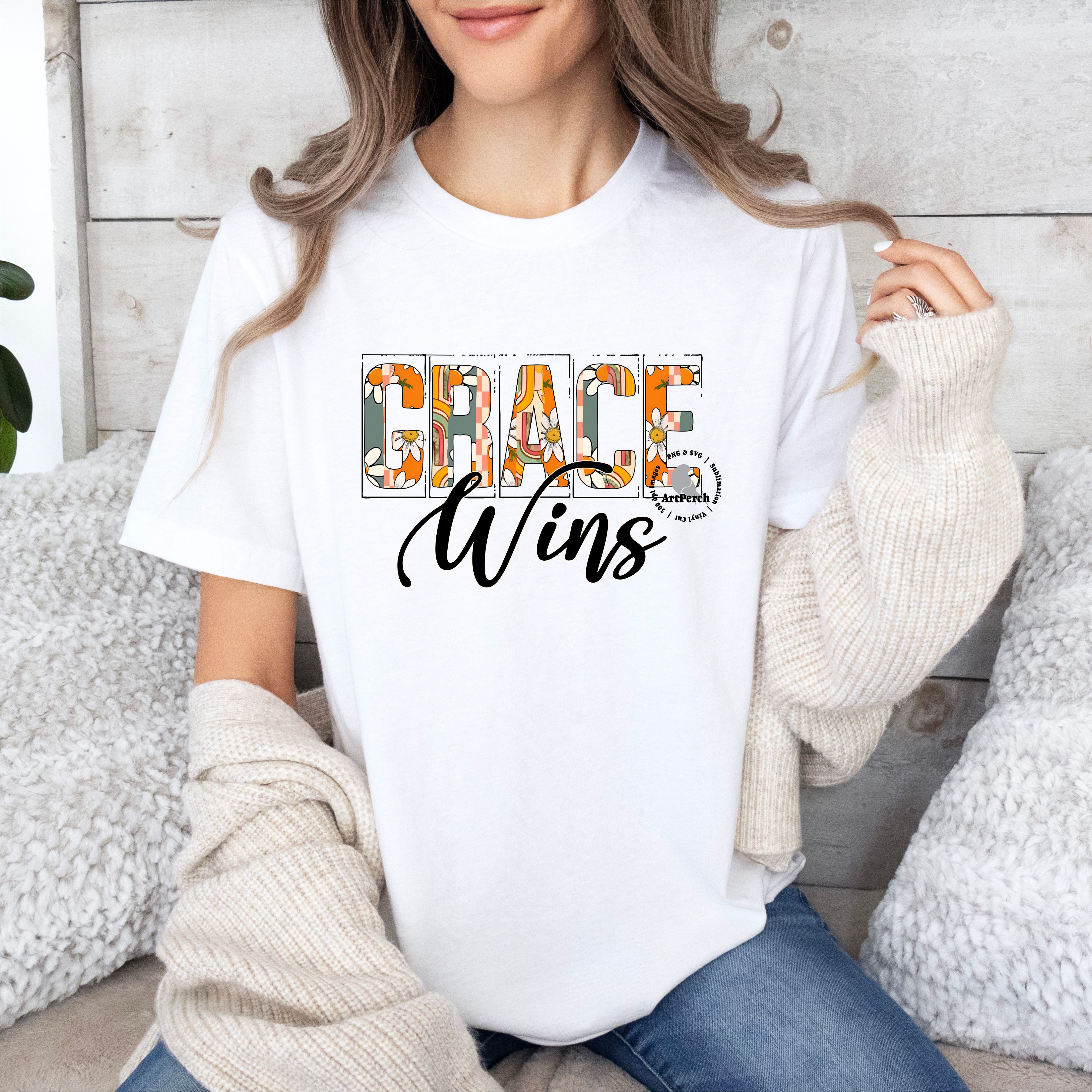 Christian Shirt Design, Grace Wins PNG, Retro Floral, Grace Shirt ...