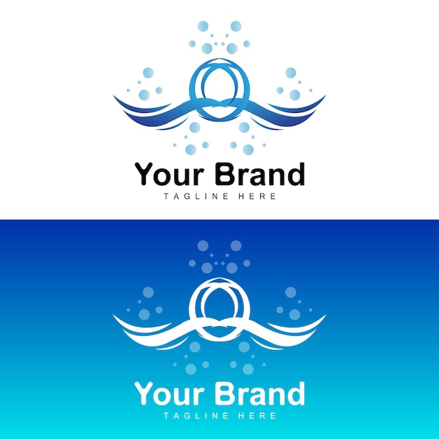 Elegant Aquatic Emblem with Flowing Waves and Bubbles | Jiffy Designs