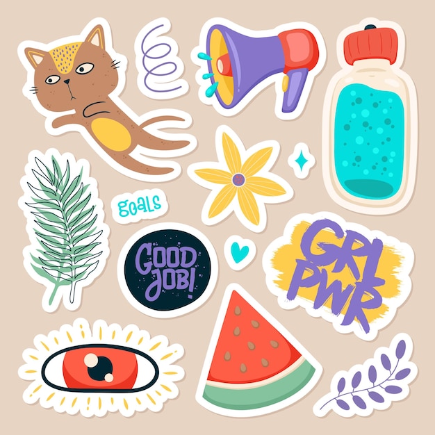 Vibrant Sticker Collage with Playful Shapes and Symbols | Jiffy Designs