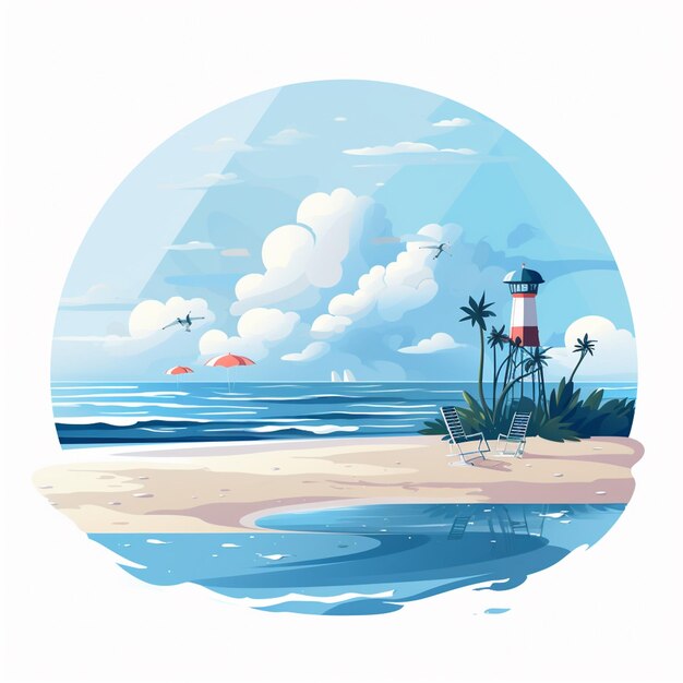 Serene Coastal Landscape with Lighthouse and Palm Trees | Jiffy Designs