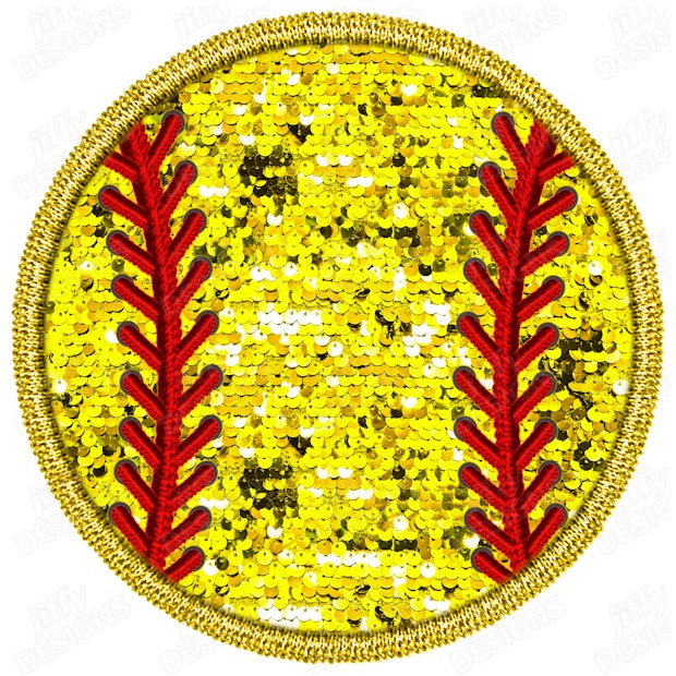 Glittering Softball Circle with Vibrant Red Stitching | Jiffy Designs