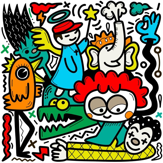 Vibrant Doodle Art Bursting with Whimsical Characters | Jiffy Designs