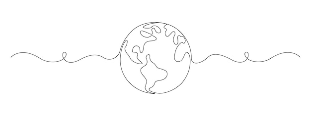 Minimalist Line Drawing of Earth Surrounded by Wavy Lines | Jiffy Designs