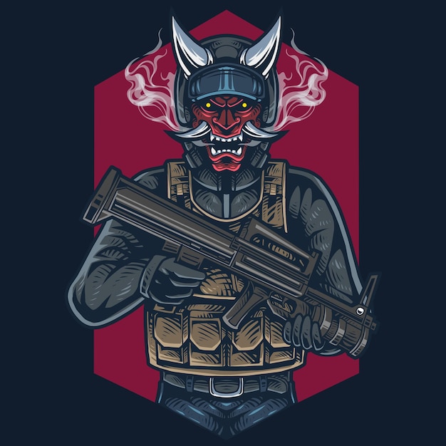 Fearsome Samurai Warrior with Futuristic Assault Rifle | Jiffy Designs