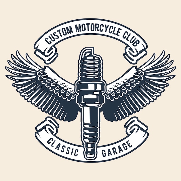 Winged Spark Plug Emblem for Custom Motorcycle Club Jiffy Designs