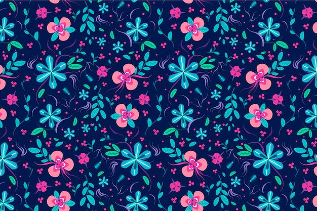 Vibrant Floral Pattern with Pink Flowers and Blue Leaves | Jiffy Designs