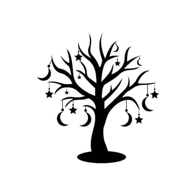 Whimsical Nighttime Tree with Crescent Moons and Stars | Jiffy Designs
