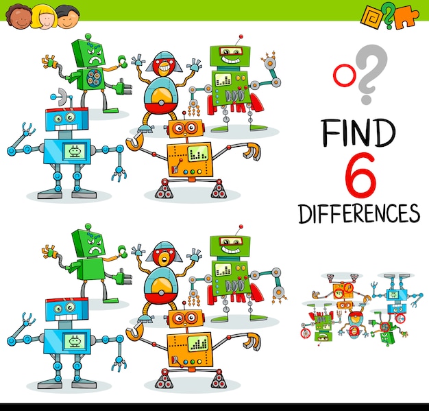 Colorful Robot Characters with Text and Find Differences Game | Jiffy ...