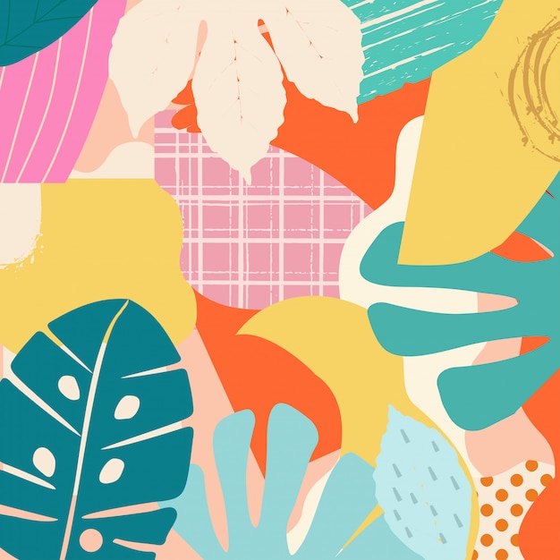 Vibrant Abstract Floral Illustration with Geometric Shapes and Patterns ...