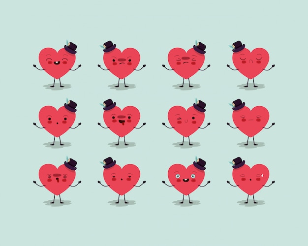 Expressive Heart Characters with Varied Emotions and Poses | Jiffy Designs