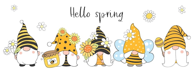 Whimsical Spring Gnomes with Flowers and Bees Illustration | Jiffy Designs