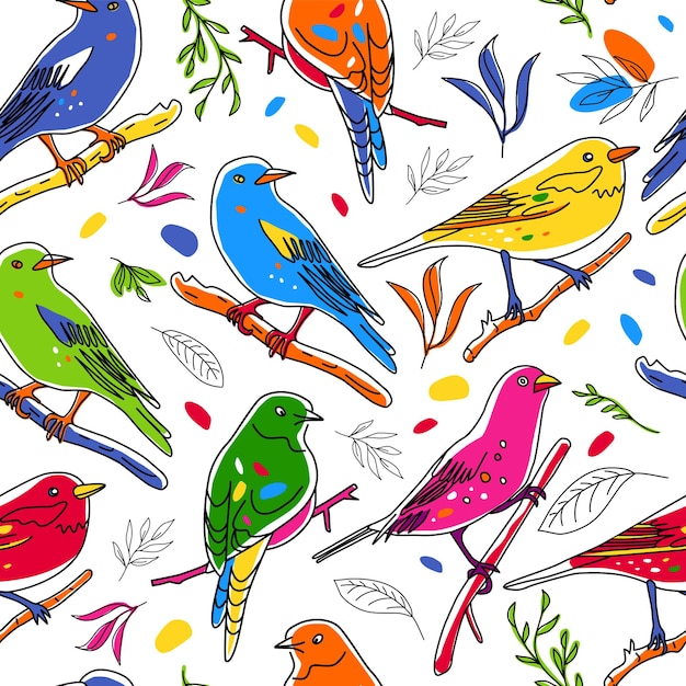Vibrant Birds Illustration with Colorful Feather Patterns | Jiffy Designs