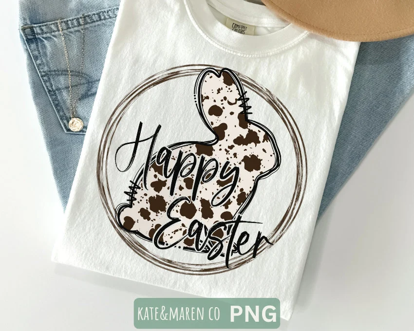 cow print bunny png, western girl easter png, easter rabbit sublimation ...
