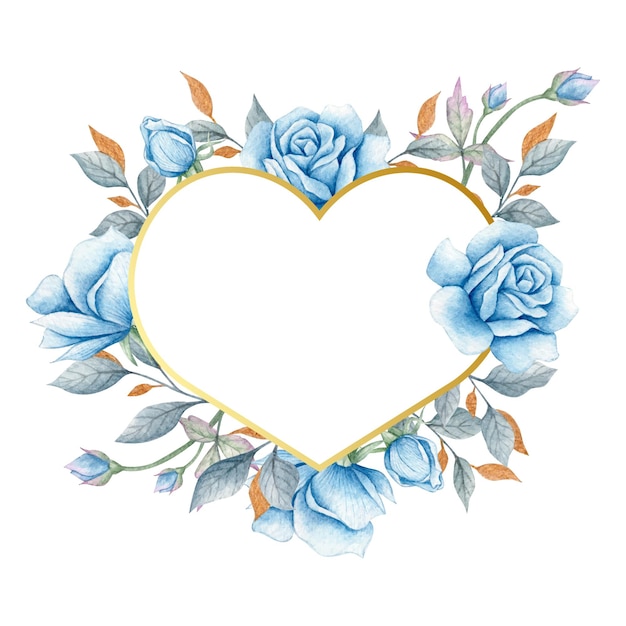 Elegant Heart-Shaped Floral Frame with Delicate Blue Roses | Jiffy Designs