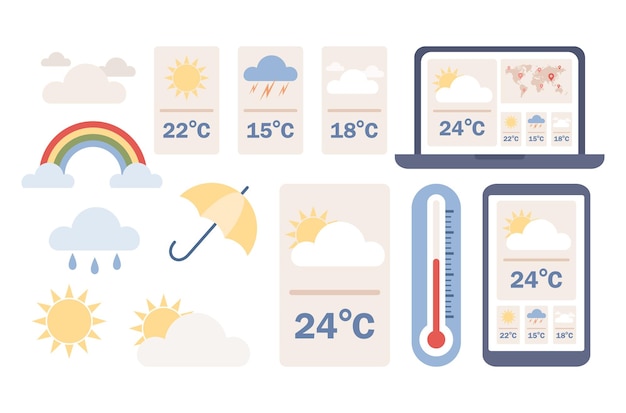 Diverse Weather Icons and Temperature Displays | Jiffy Designs