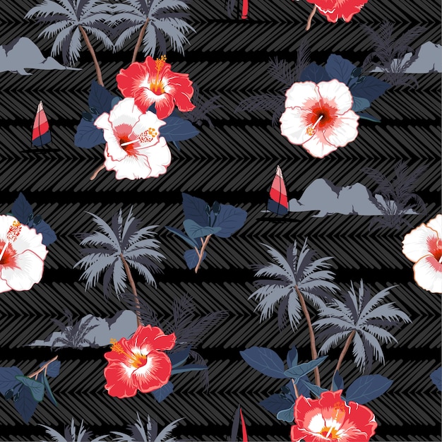 Vibrant Tropical Floral Pattern with Palm Trees | Jiffy Designs