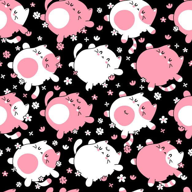 Adorable Pink and White Fluffy Sheep Pattern on Black Background ...