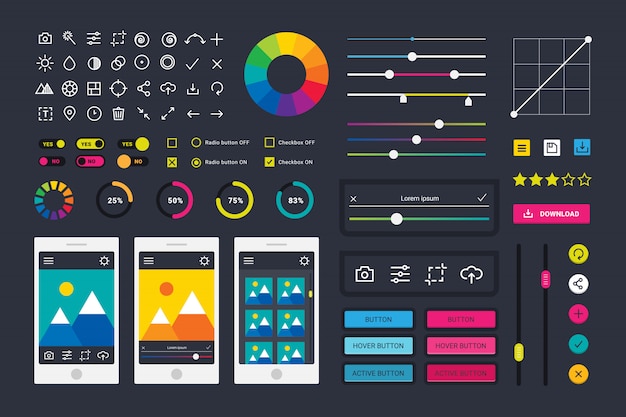 Vibrant Graphic Design Elements: Icons, Charts, and Mobile Screens ...