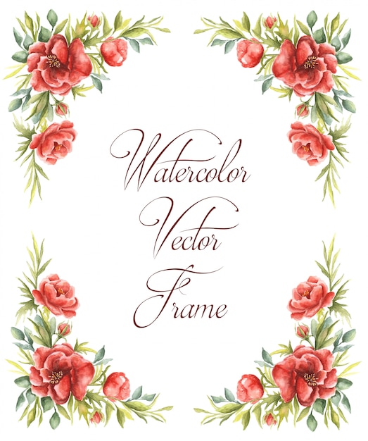 Vibrant Watercolor Floral Frame with Red Roses and Greenery | Jiffy Designs