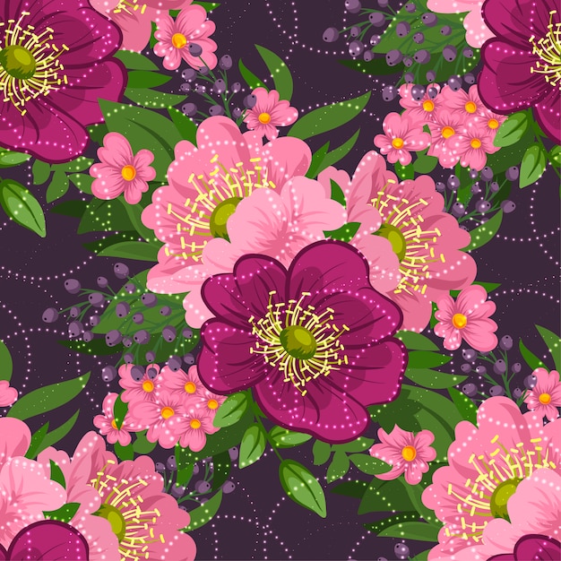 Vibrant Floral Pattern with Pink and Purple Blooms | Jiffy Designs