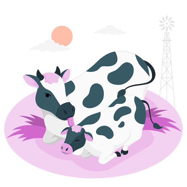 Playful Cow and Bunny in Pastoral Landscape | Jiffy Designs
