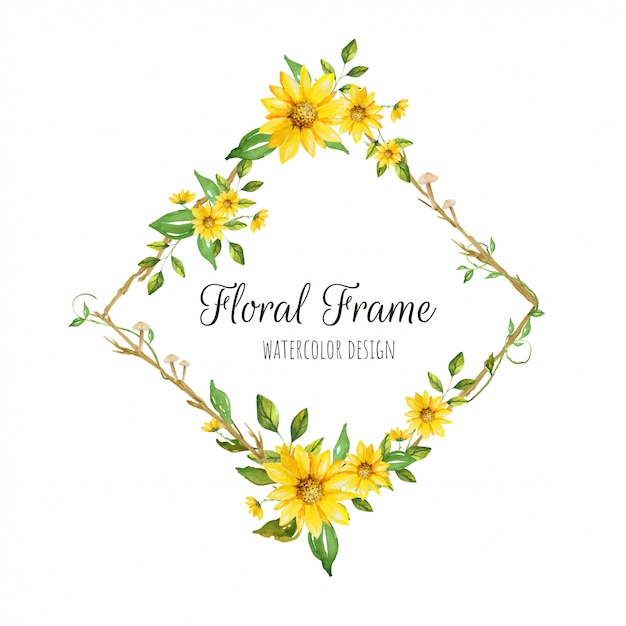 Vibrant Yellow Floral Frame with Watercolor Flowers and Leaves | Jiffy ...