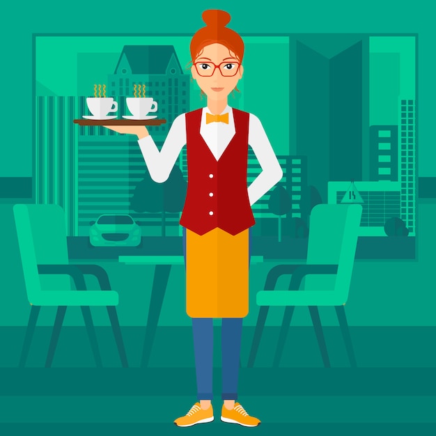 Friendly Waitress Serving Coffee in Modern Cafe Setting | Jiffy Designs