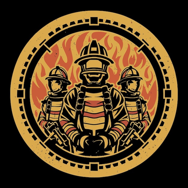 Heroic Firefighters Battling Blazing Flames in Dramatic Illustration ...