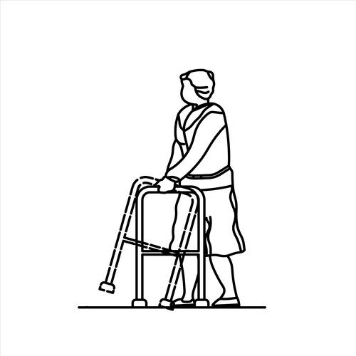 Vector Design Of A Sketch Of A Person Learning To Walk With A Walker ...